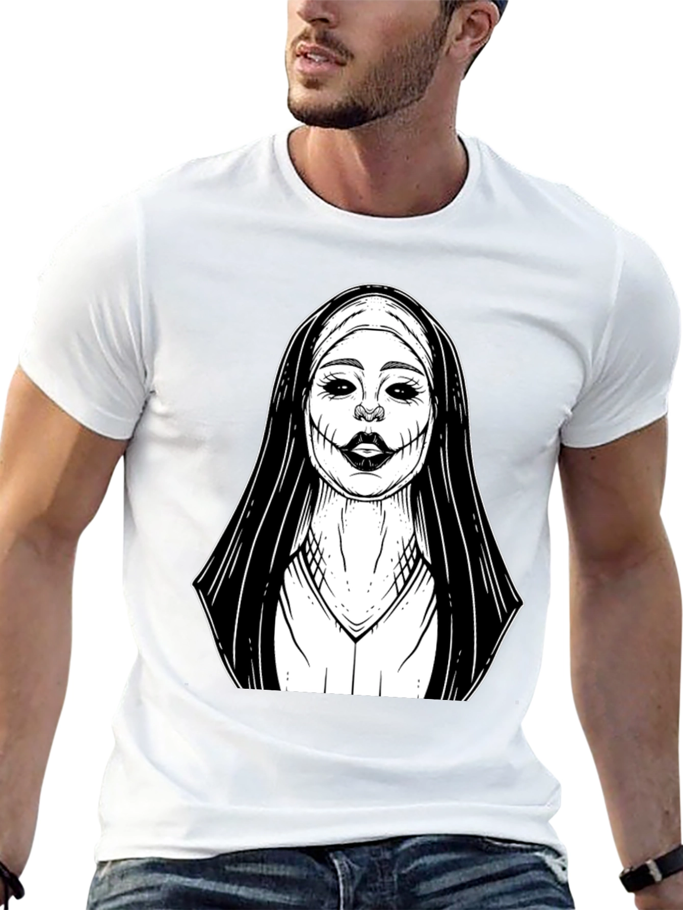 Creepy Nun Graphic Tee - Black Cotton T-Shirt