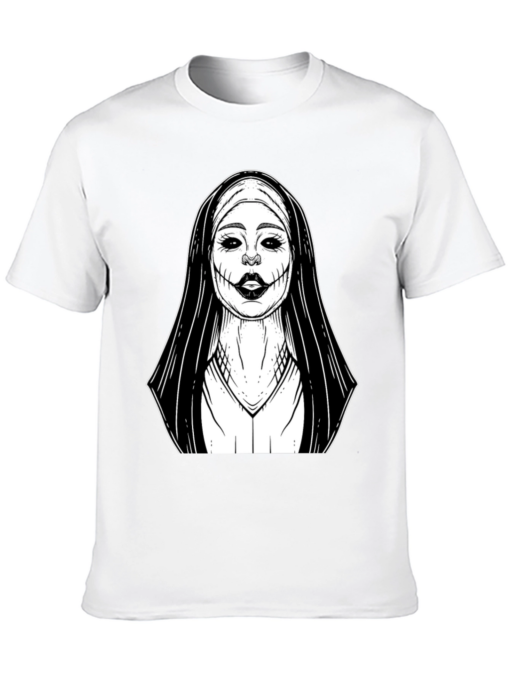 Creepy Nun Graphic Tee - Black Cotton T-Shirt