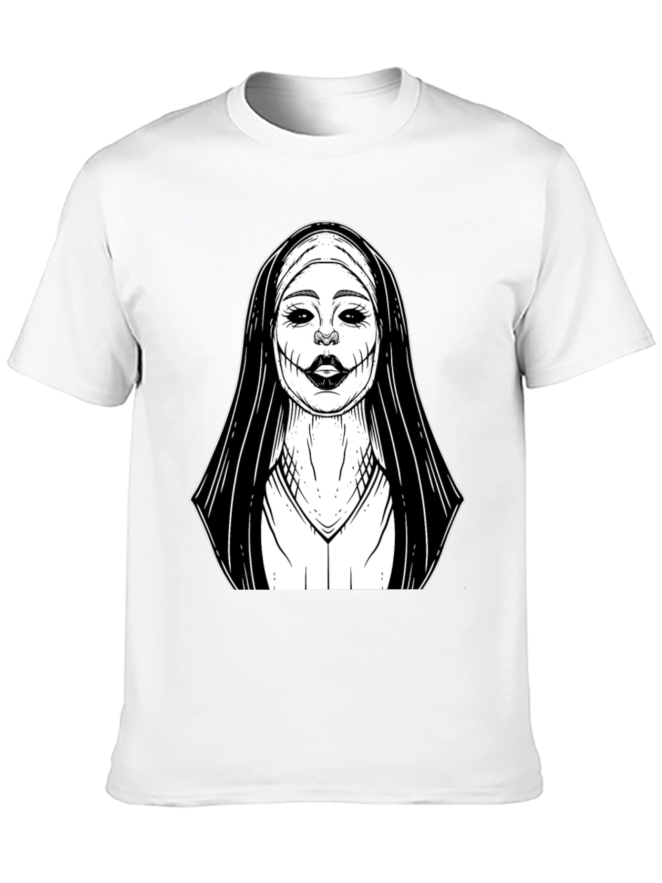 Creepy Nun Graphic Tee - Black Cotton T-Shirt