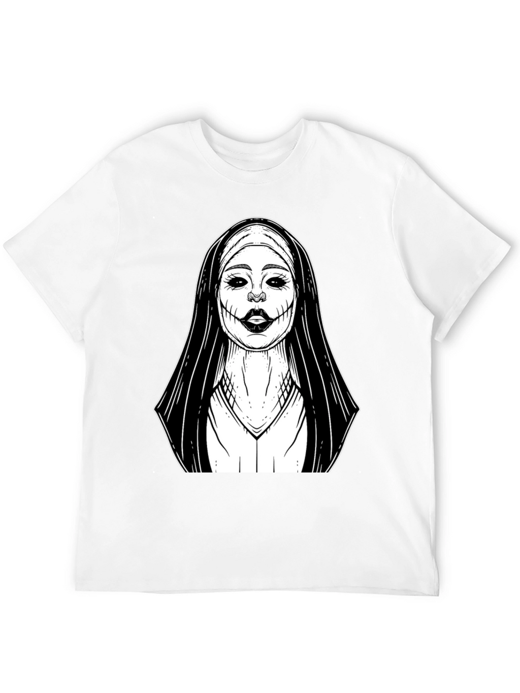 Creepy Nun Graphic Tee - Black Cotton T-Shirt