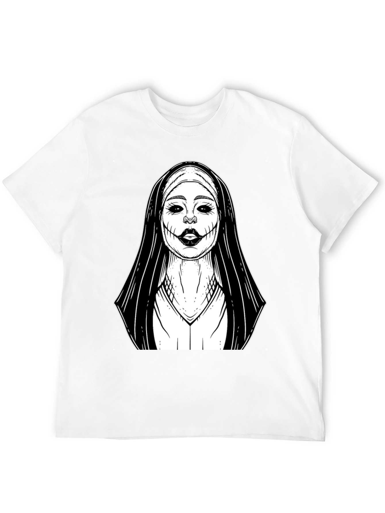 Creepy Nun Graphic Tee - Black Cotton T-Shirt