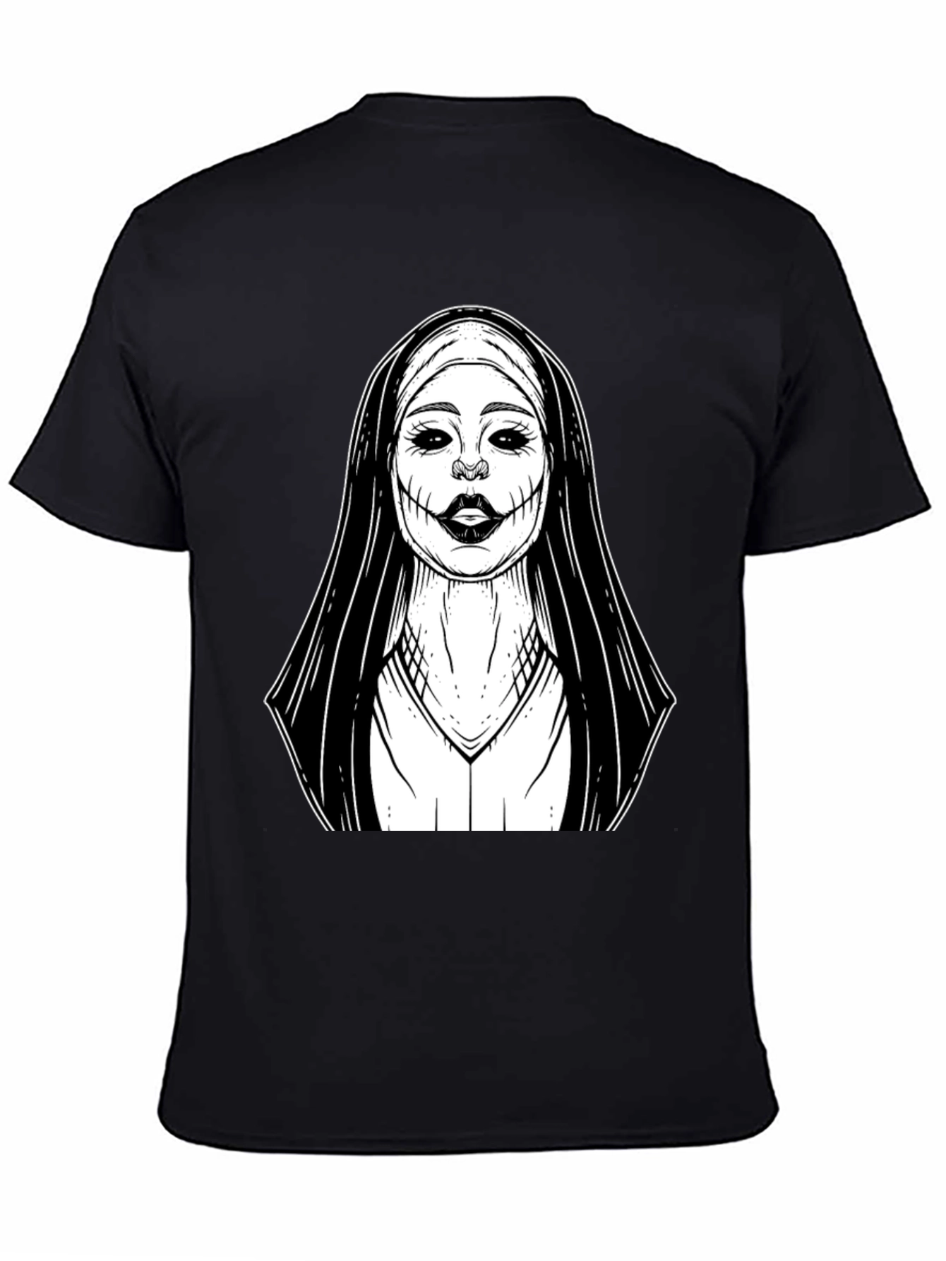 Creepy Nun Graphic Tee - Black Cotton T-Shirt