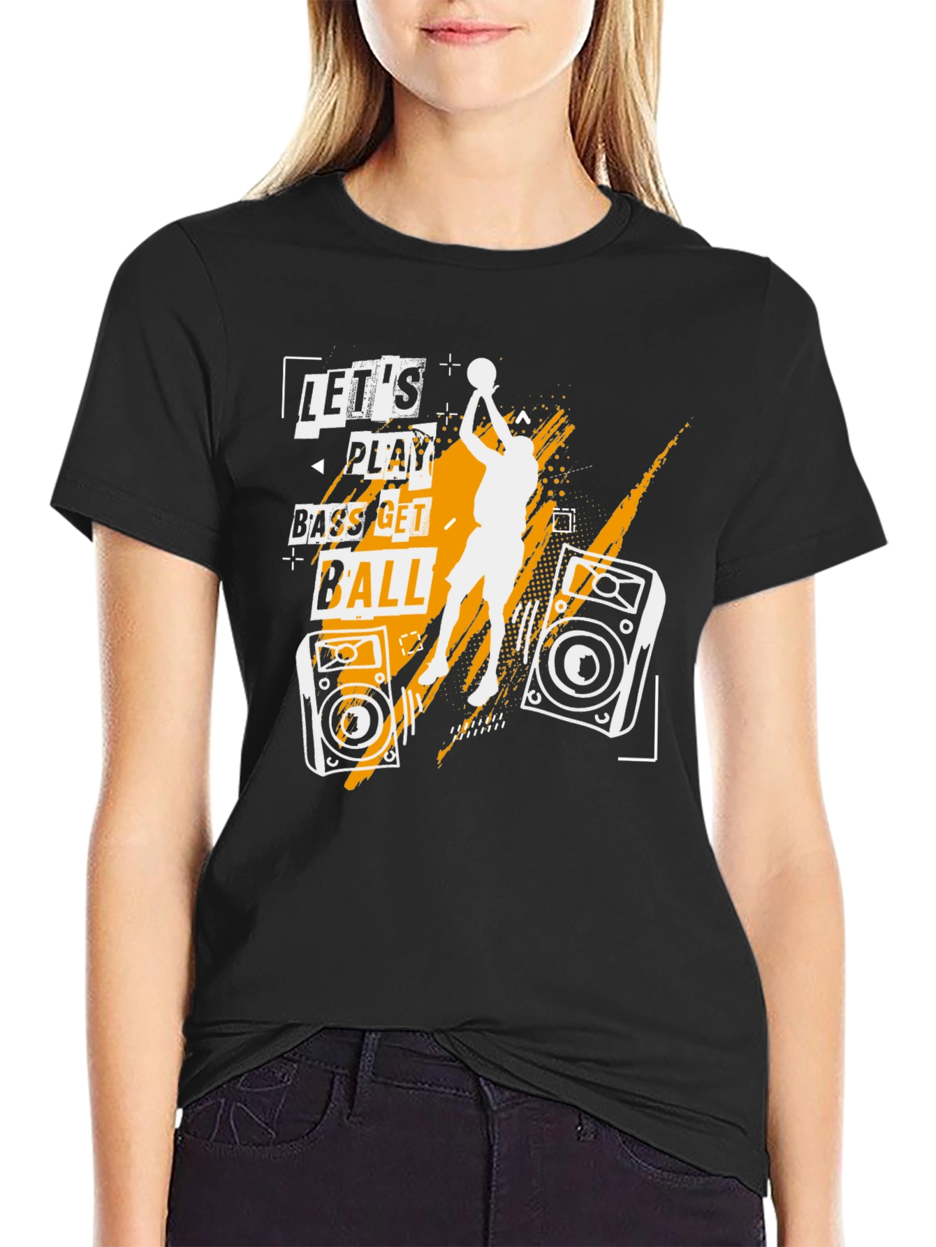 Lets Play Bass Get Ball Black Graphic T-Shirt