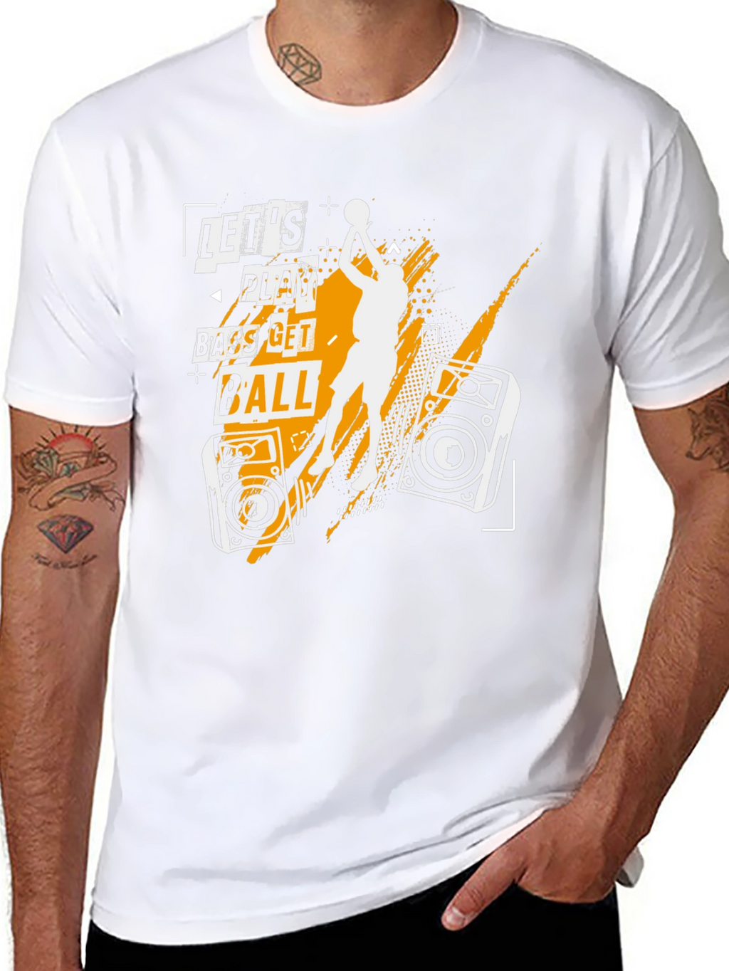 Lets Play Bass Get Ball Black Graphic T-Shirt