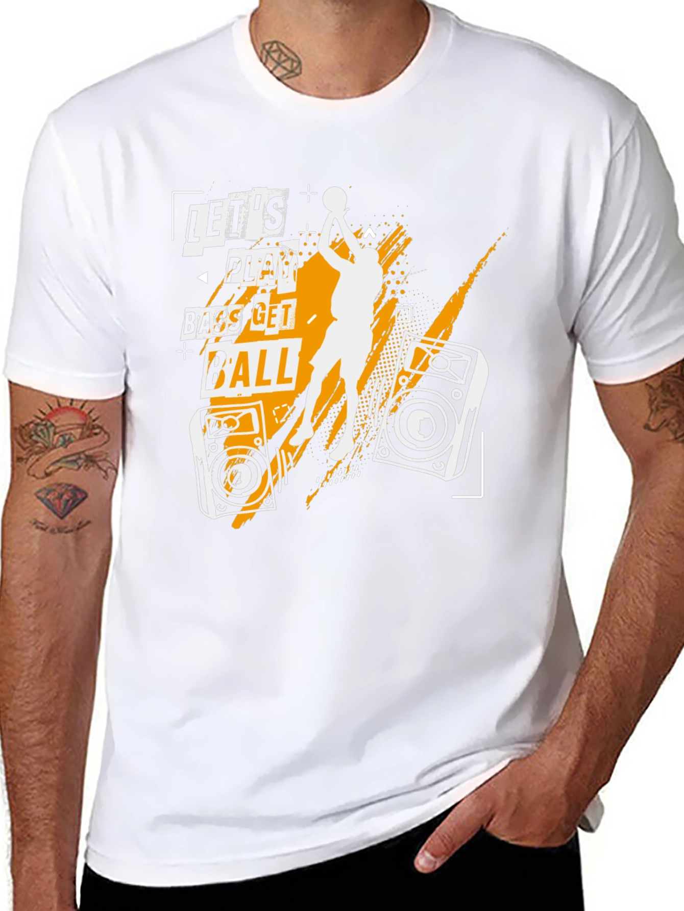 Lets Play Bass Get Ball Black Graphic T-Shirt