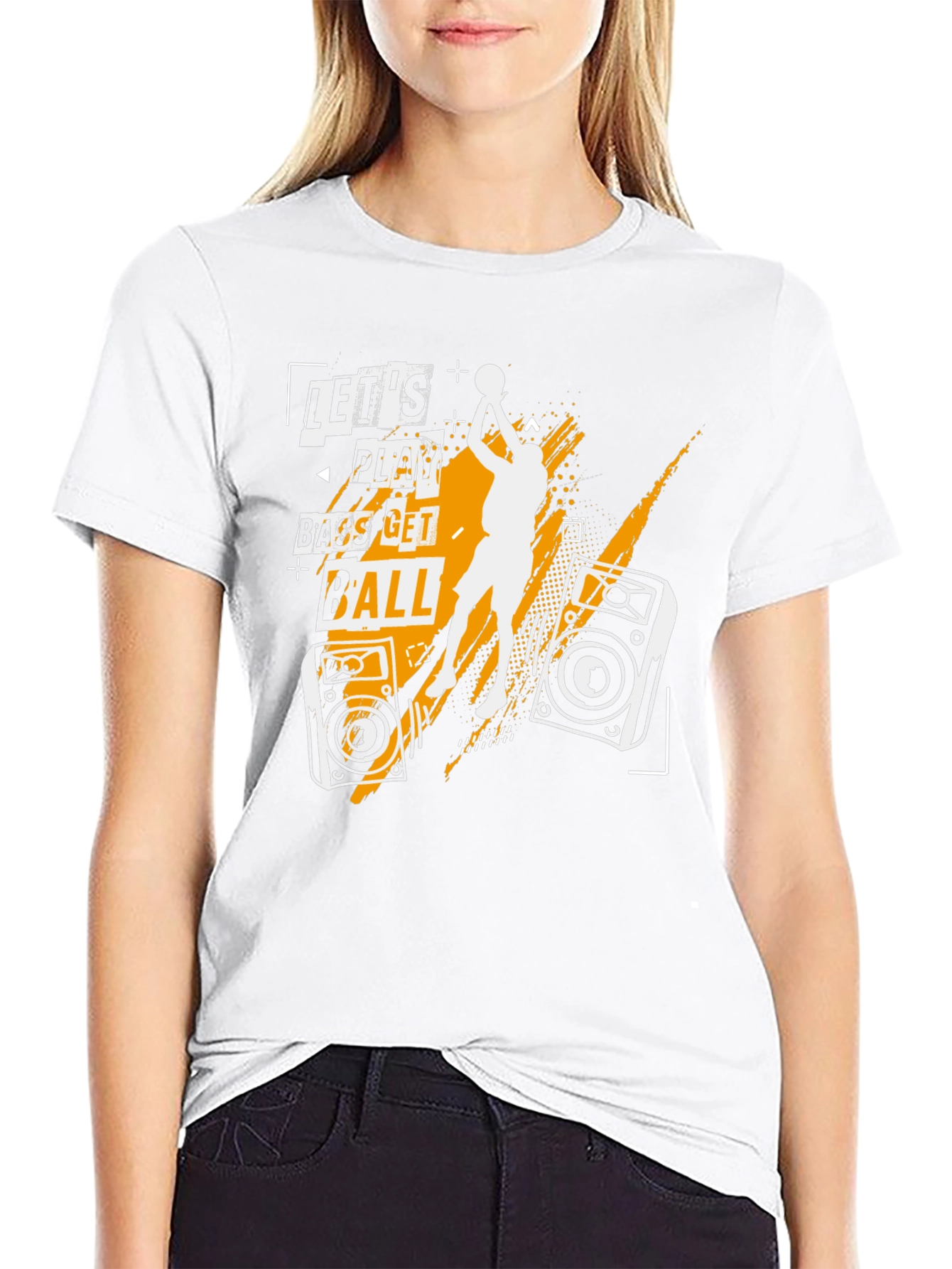Lets Play Bass Get Ball Black Graphic T-Shirt