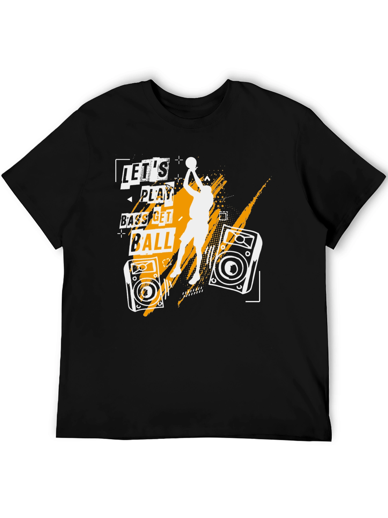 Lets Play Bass Get Ball Black Graphic T-Shirt