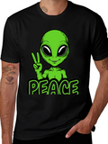 Alien Peace Graphic Tee - Black Cotton Blend