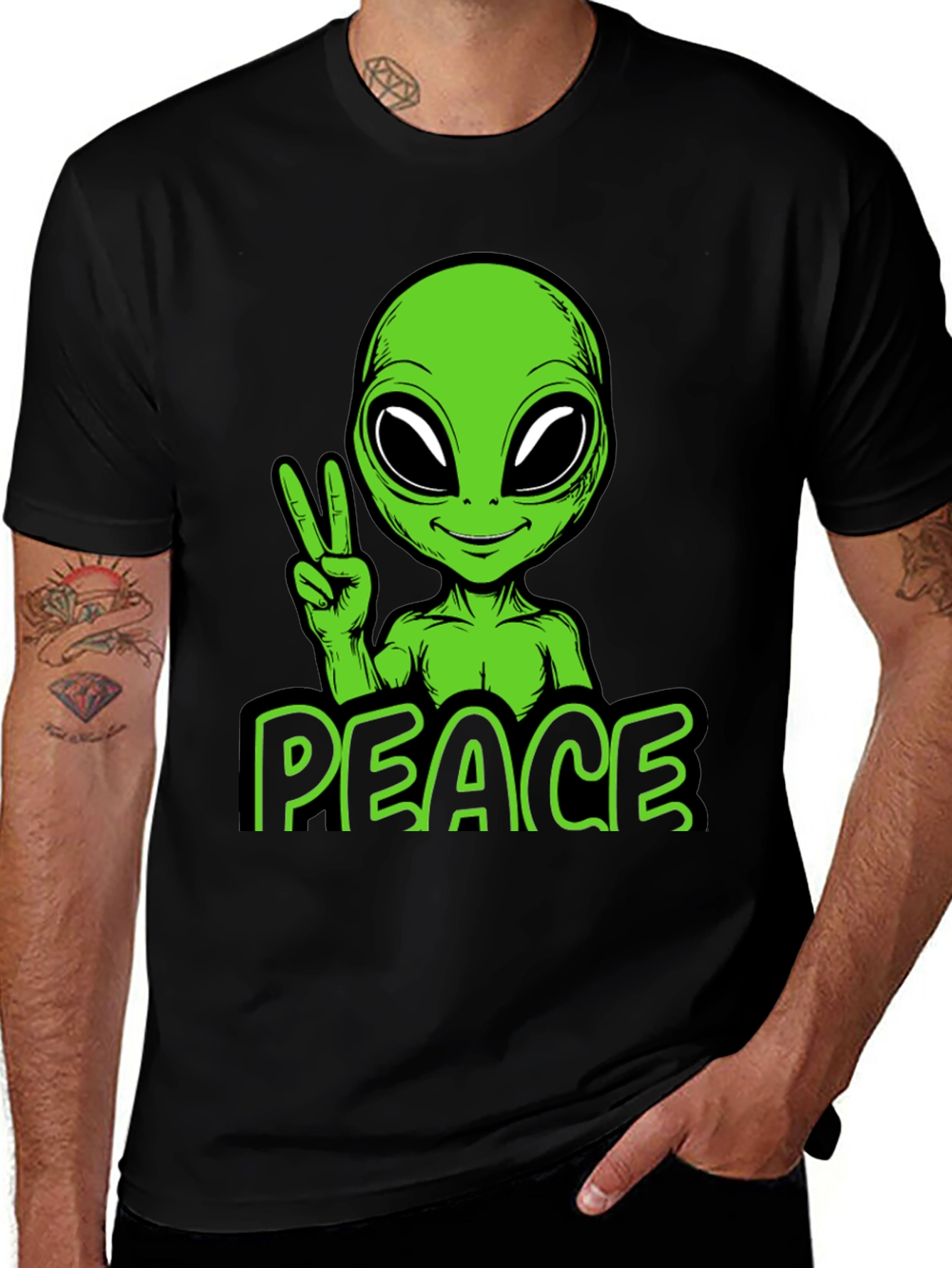 Alien Peace Graphic Tee - Black Cotton Blend