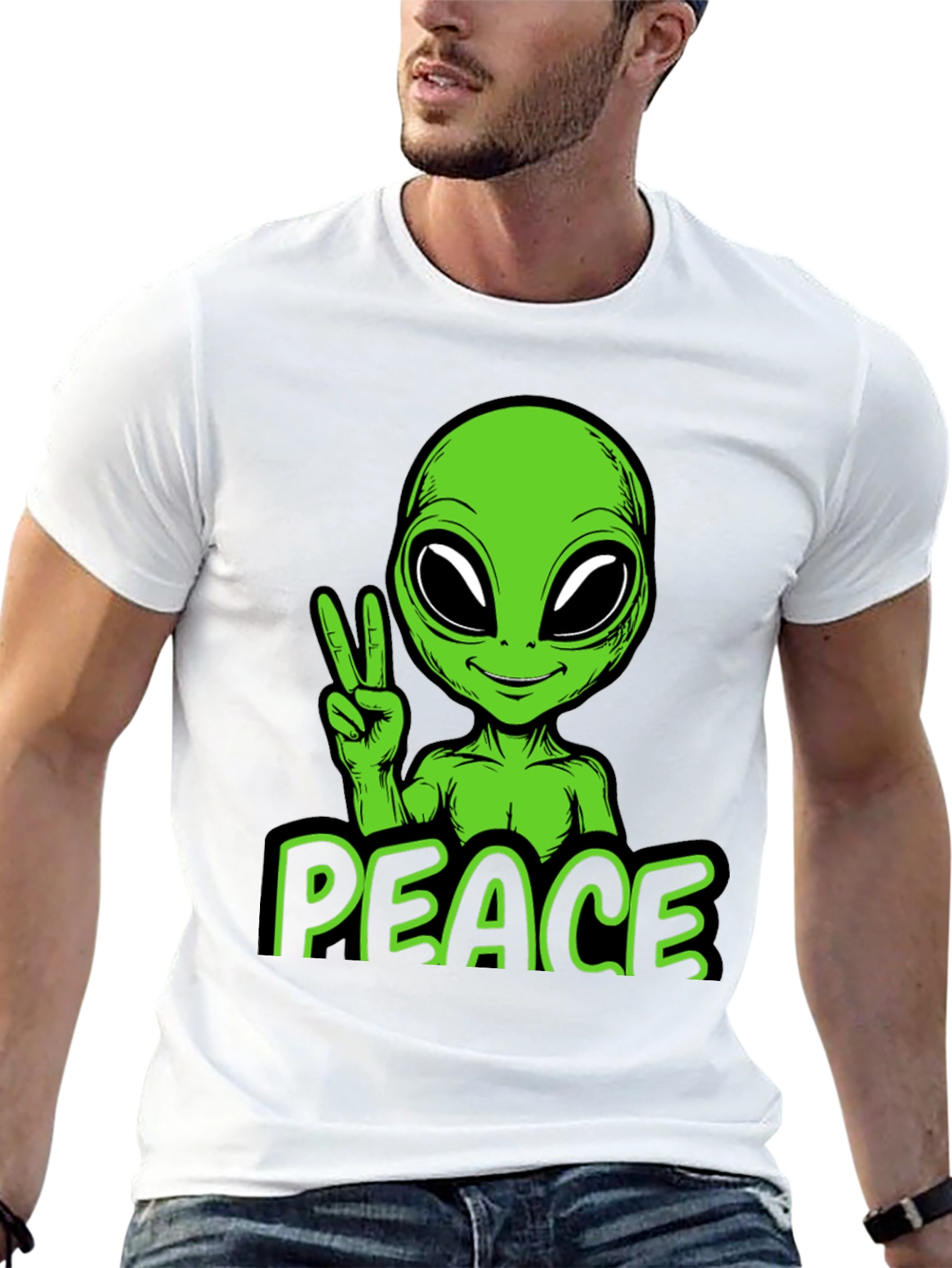 Alien Peace Graphic Tee - Black Cotton Blend