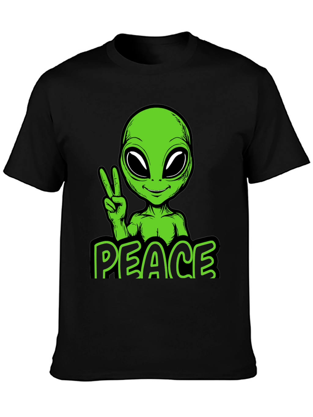 Alien Peace Graphic Tee - Black Cotton Blend