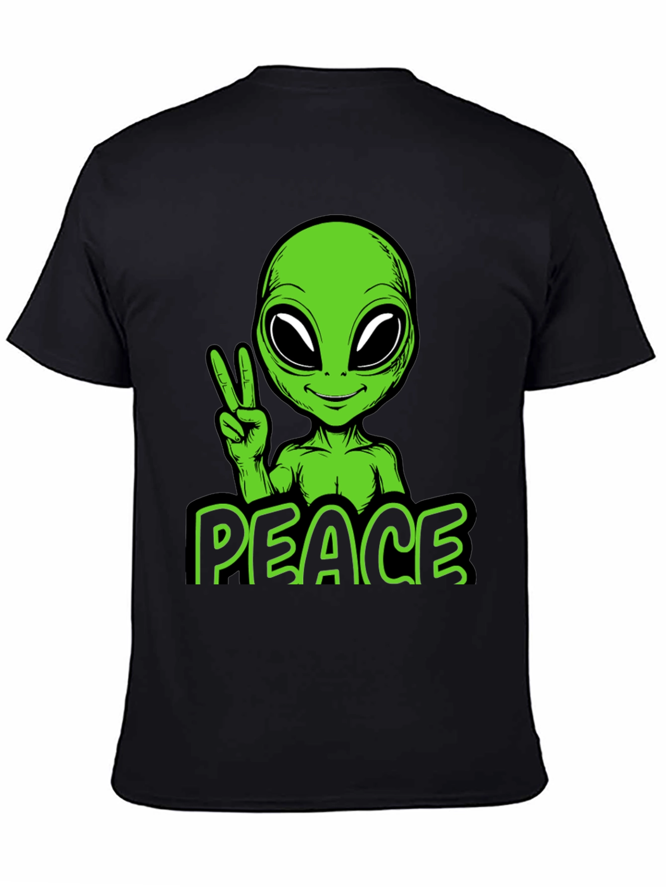 Alien Peace Graphic Tee - Black Cotton Blend