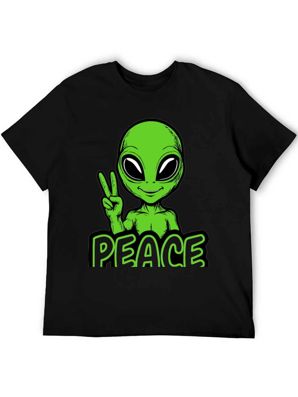Alien Peace Graphic Tee - Black Cotton Blend