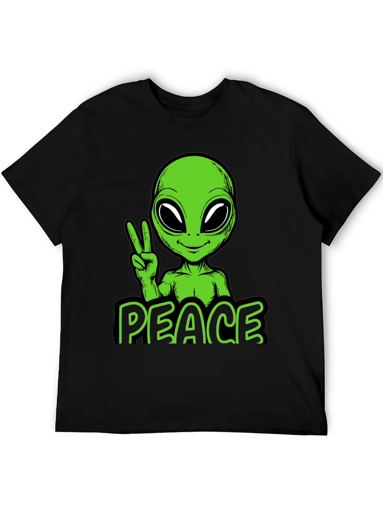 Alien Peace Graphic Tee - Black Cotton Blend