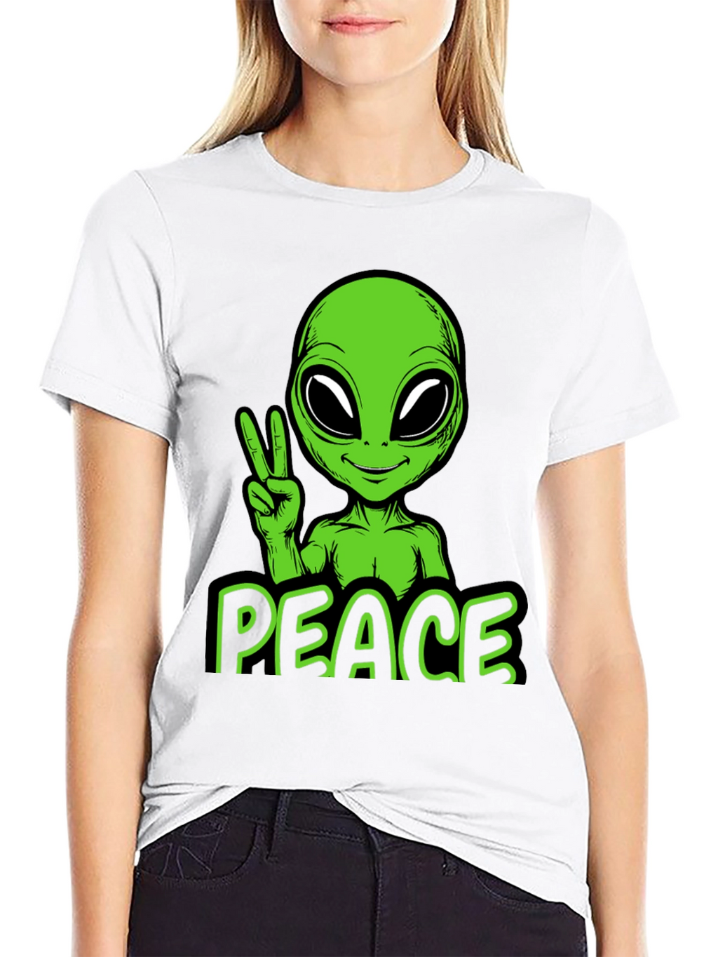 Alien Peace Graphic Tee - Black Cotton Blend
