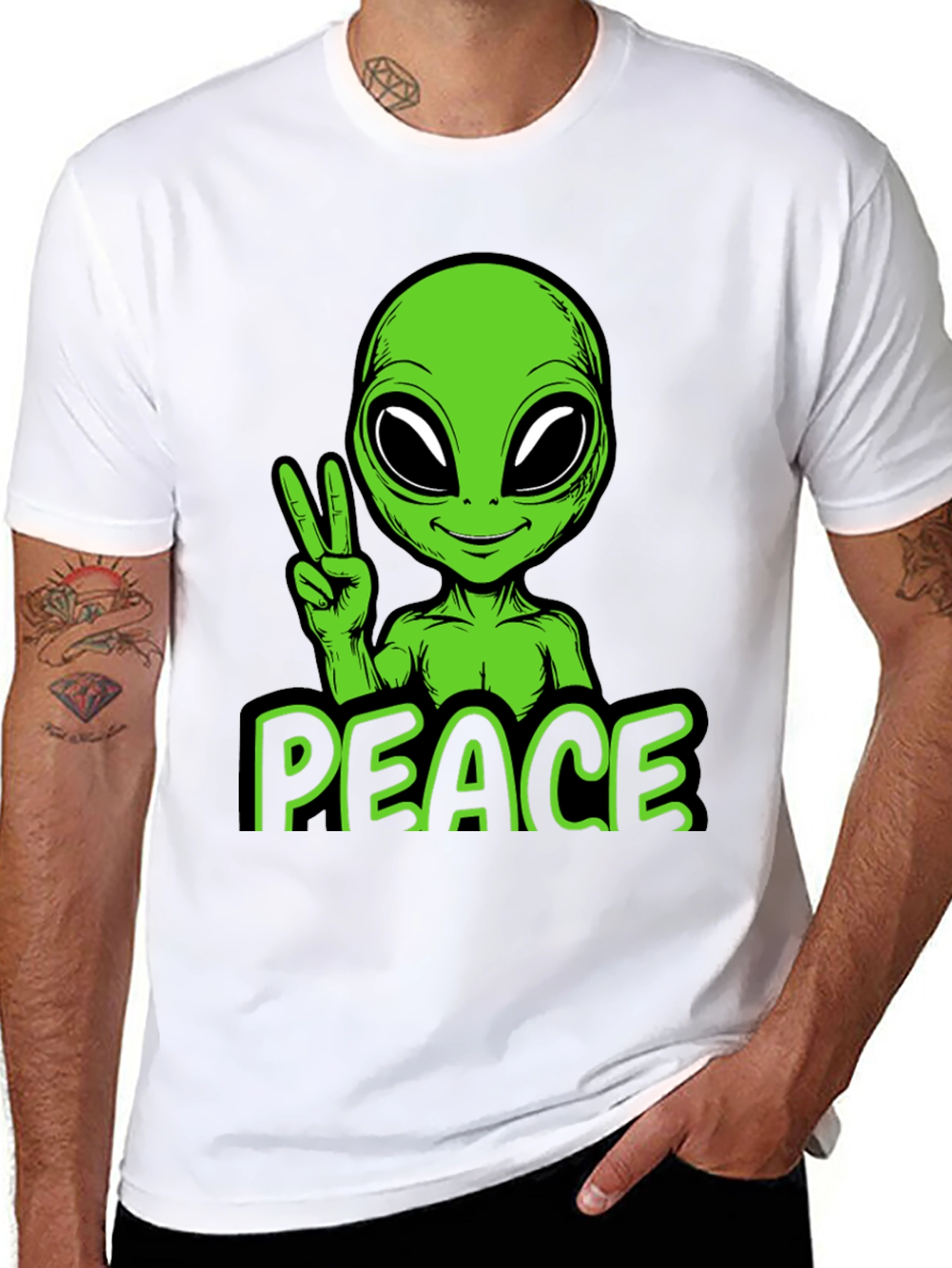 Alien Peace Graphic Tee - Black Cotton Blend
