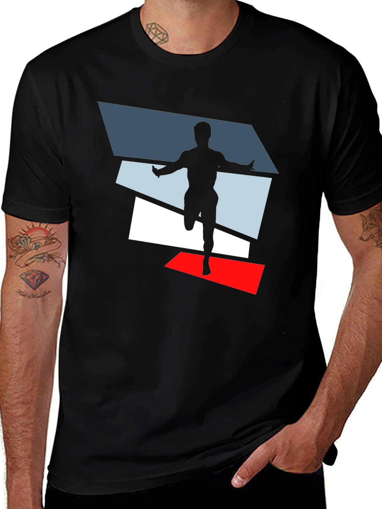 Mens Black Graphic Tee - Runner Design