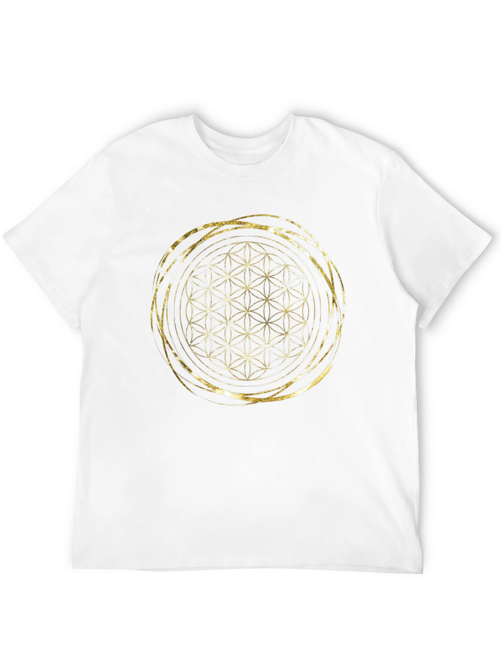 Geometric Flower of Life Gold Print Black T-Shirt