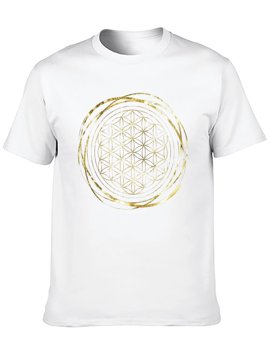 Geometric Flower of Life Gold Print Black T-Shirt