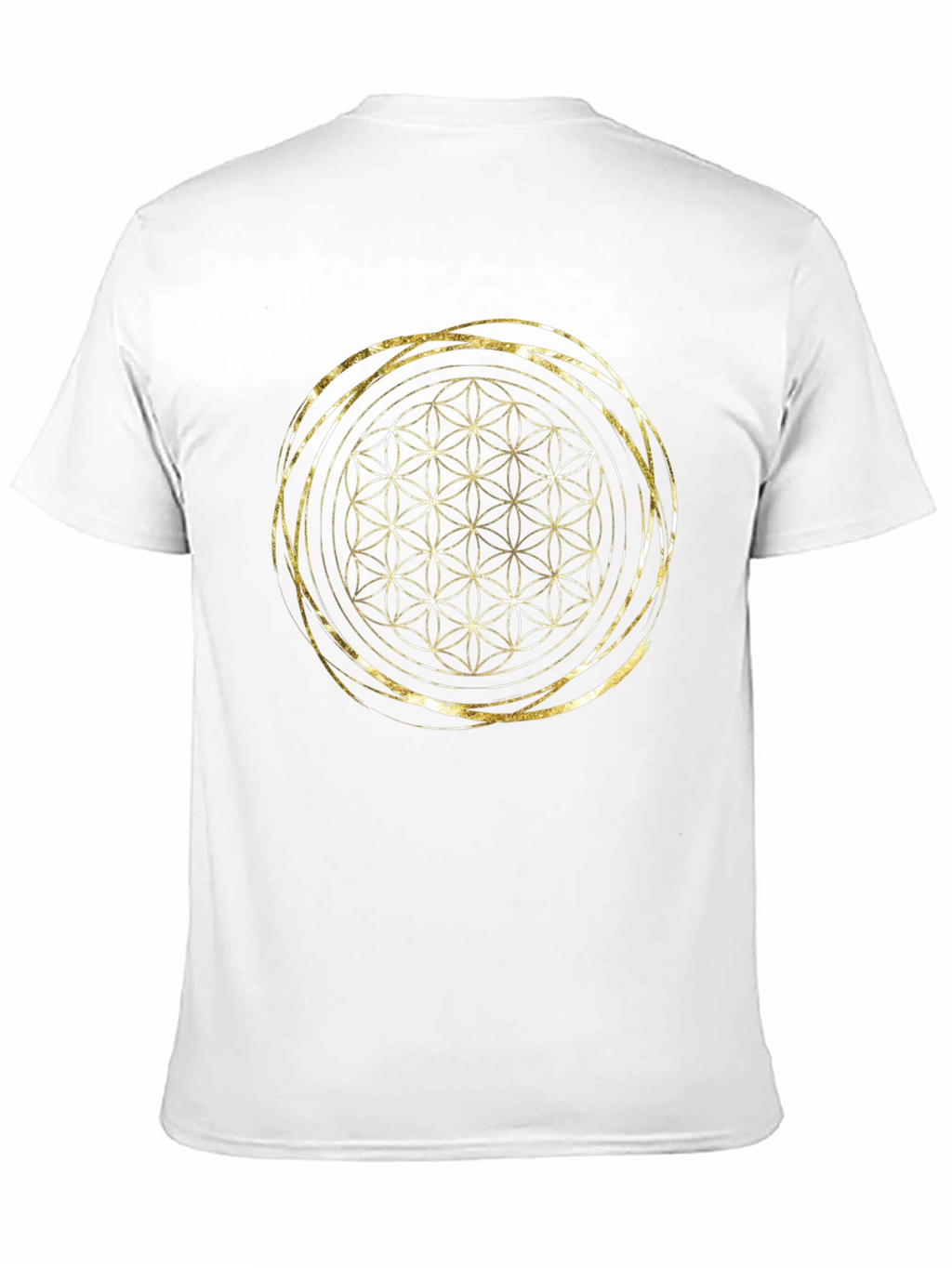 Geometric Flower of Life Gold Print Black T-Shirt