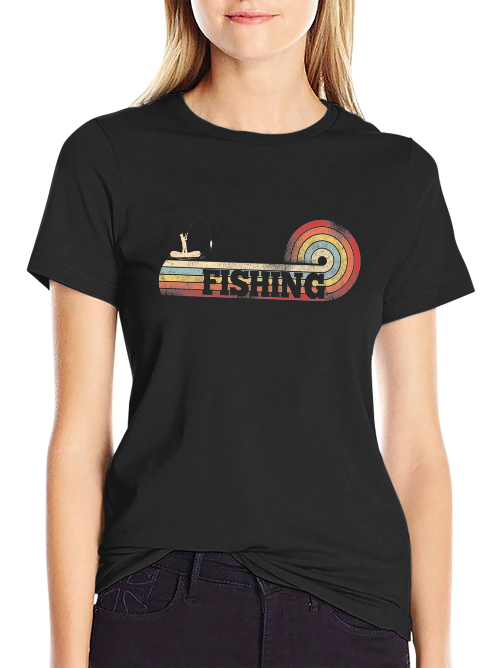 Retro Fishing Graphic T-Shirt - Black