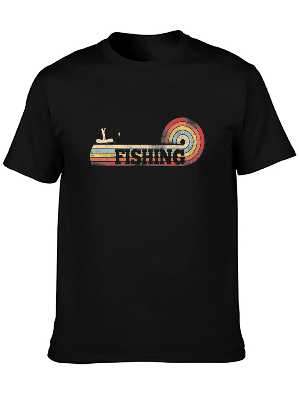 Retro Fishing Graphic T-Shirt - Black