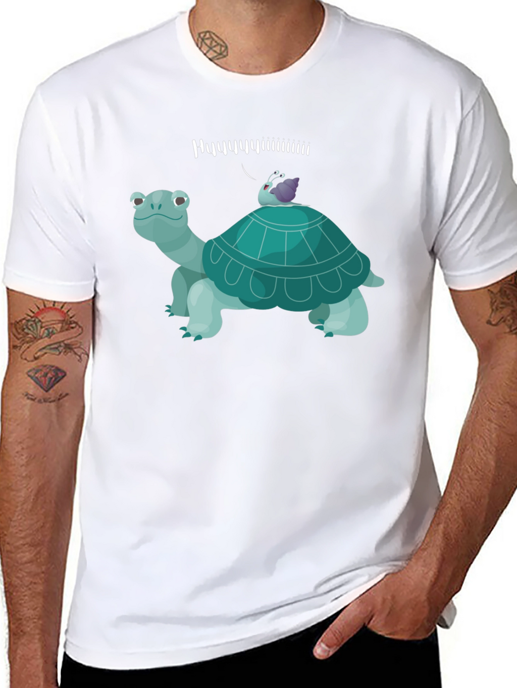 Humorous Turtle & Snail Graphic T-Shirt