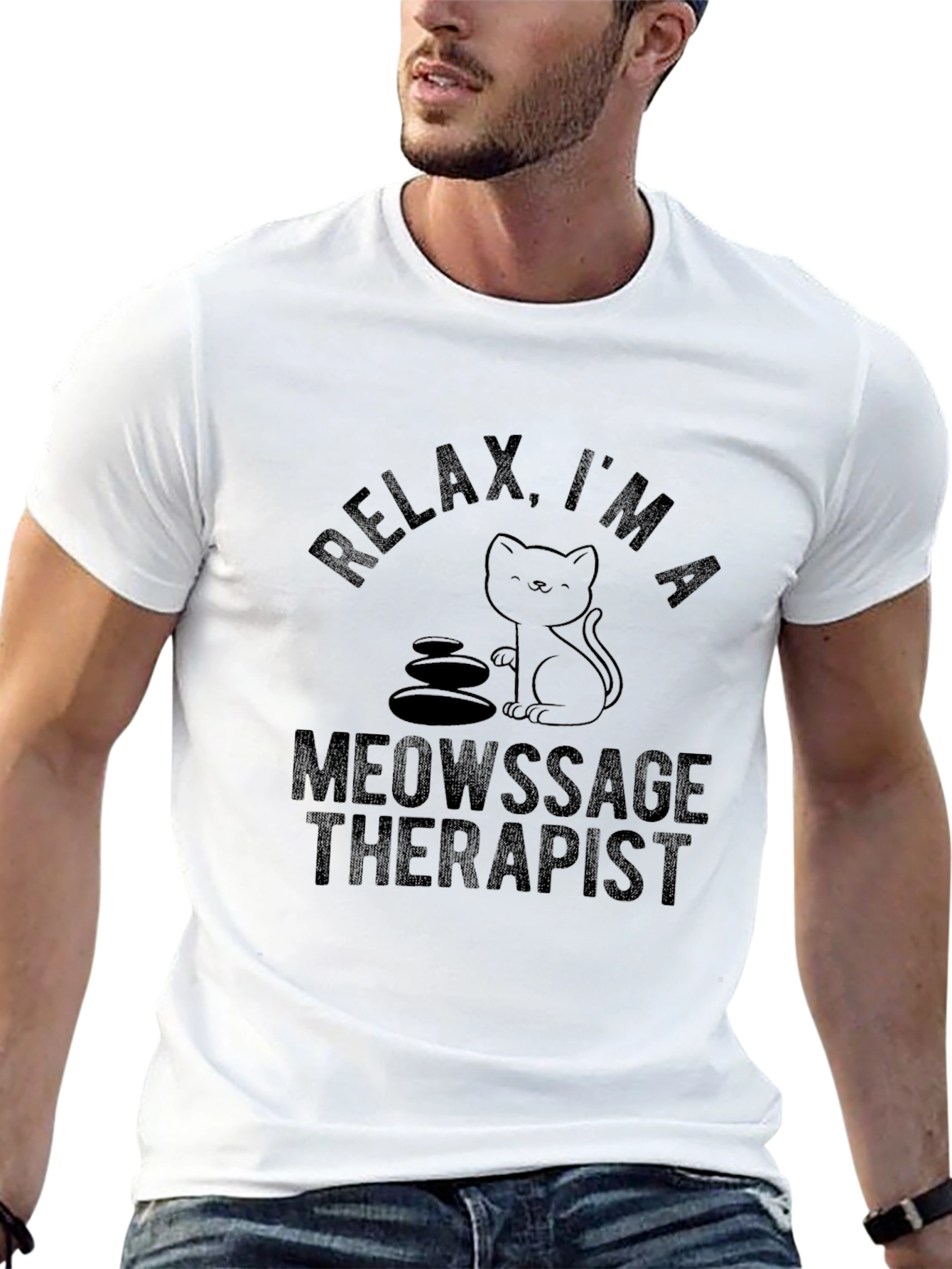 Relax Meowsage Therapist Black T-Shirt