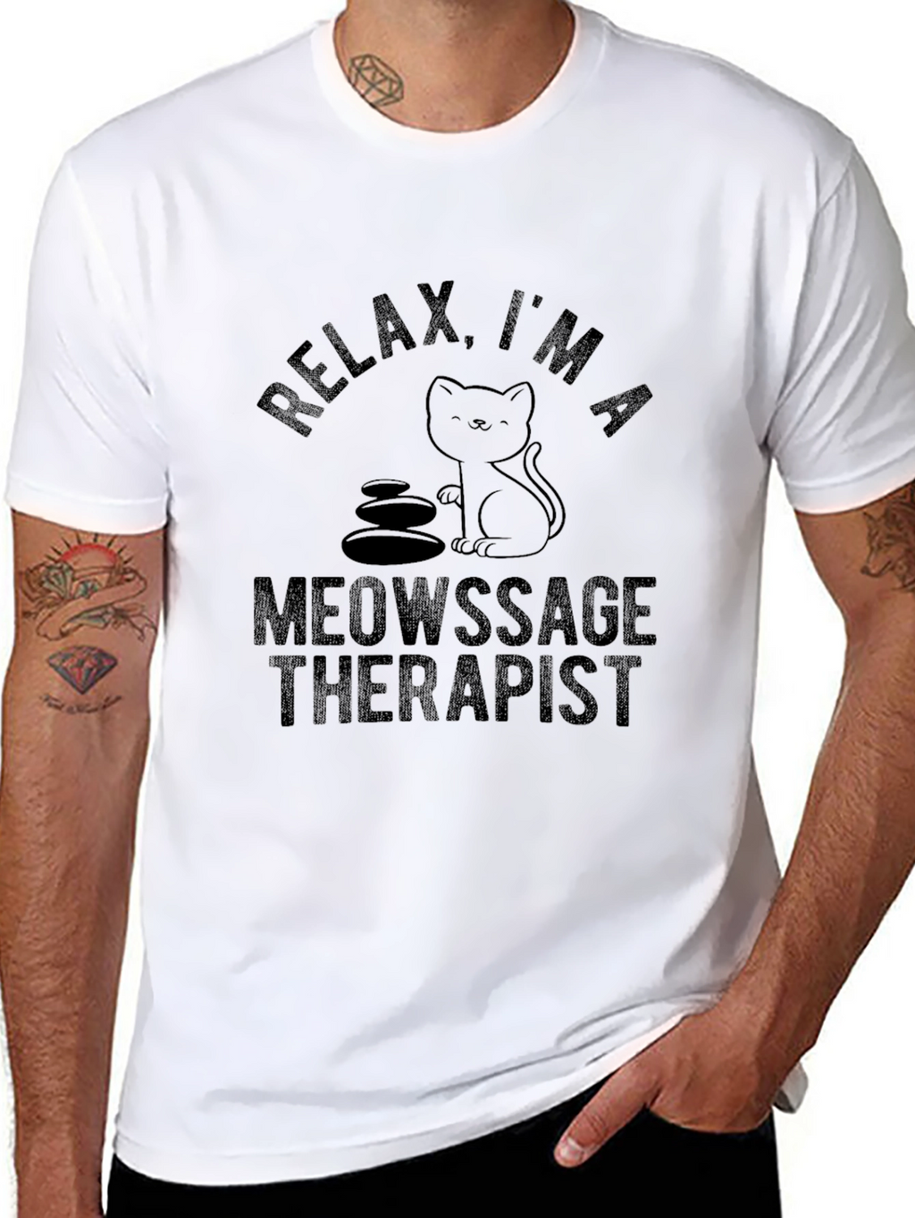 Relax Meowsage Therapist Black T-Shirt