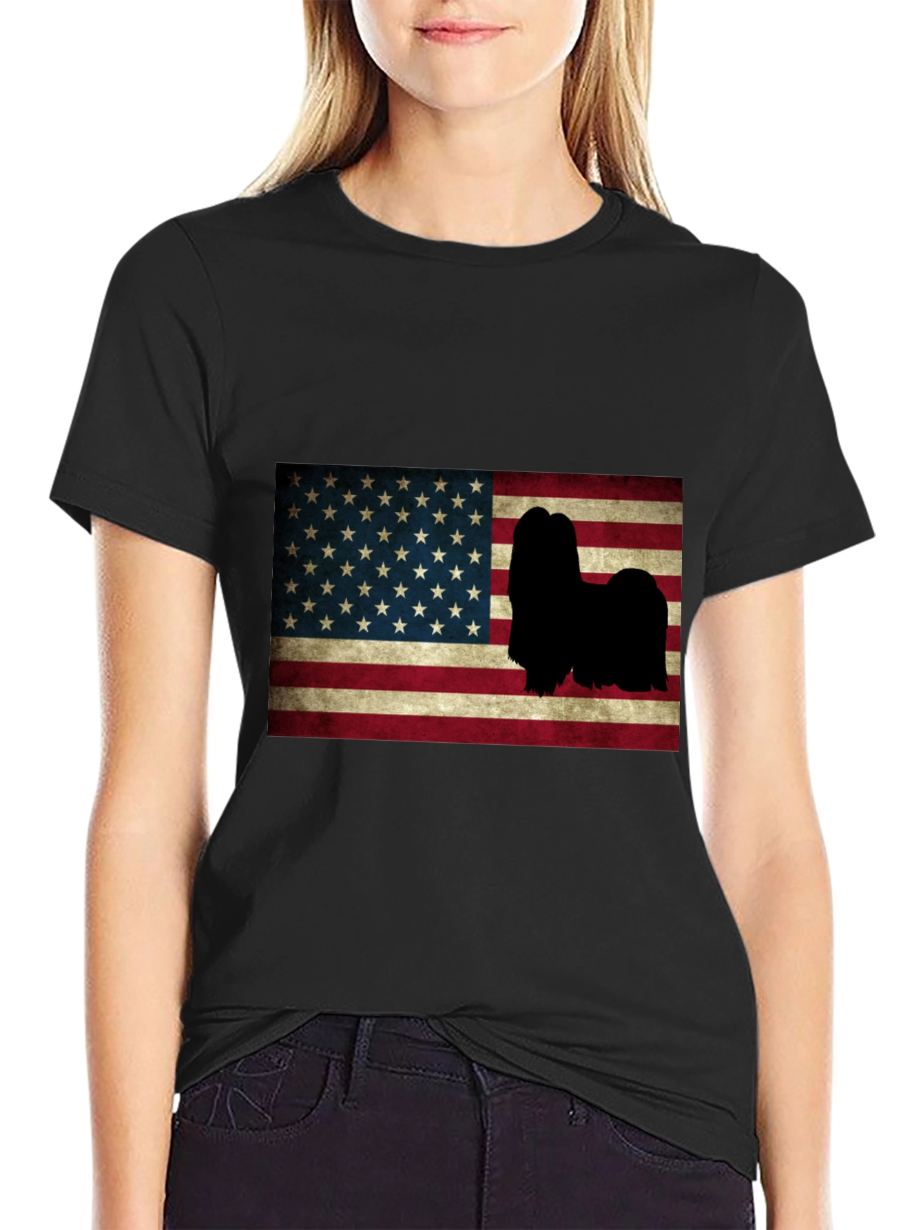 American Flag Lhasa Apso T-Shirt