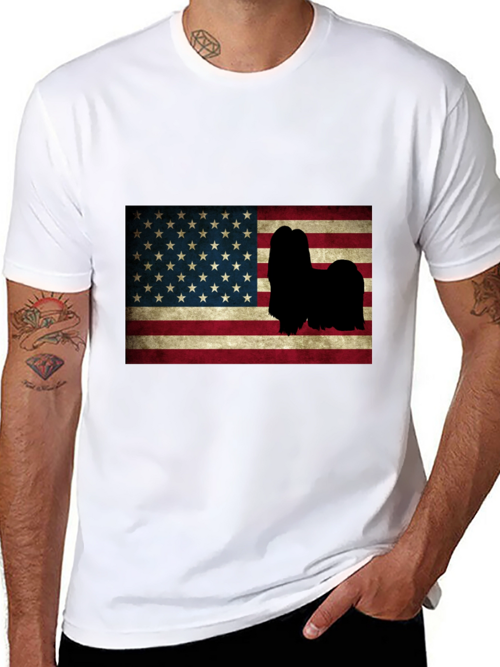 American Flag Lhasa Apso T-Shirt