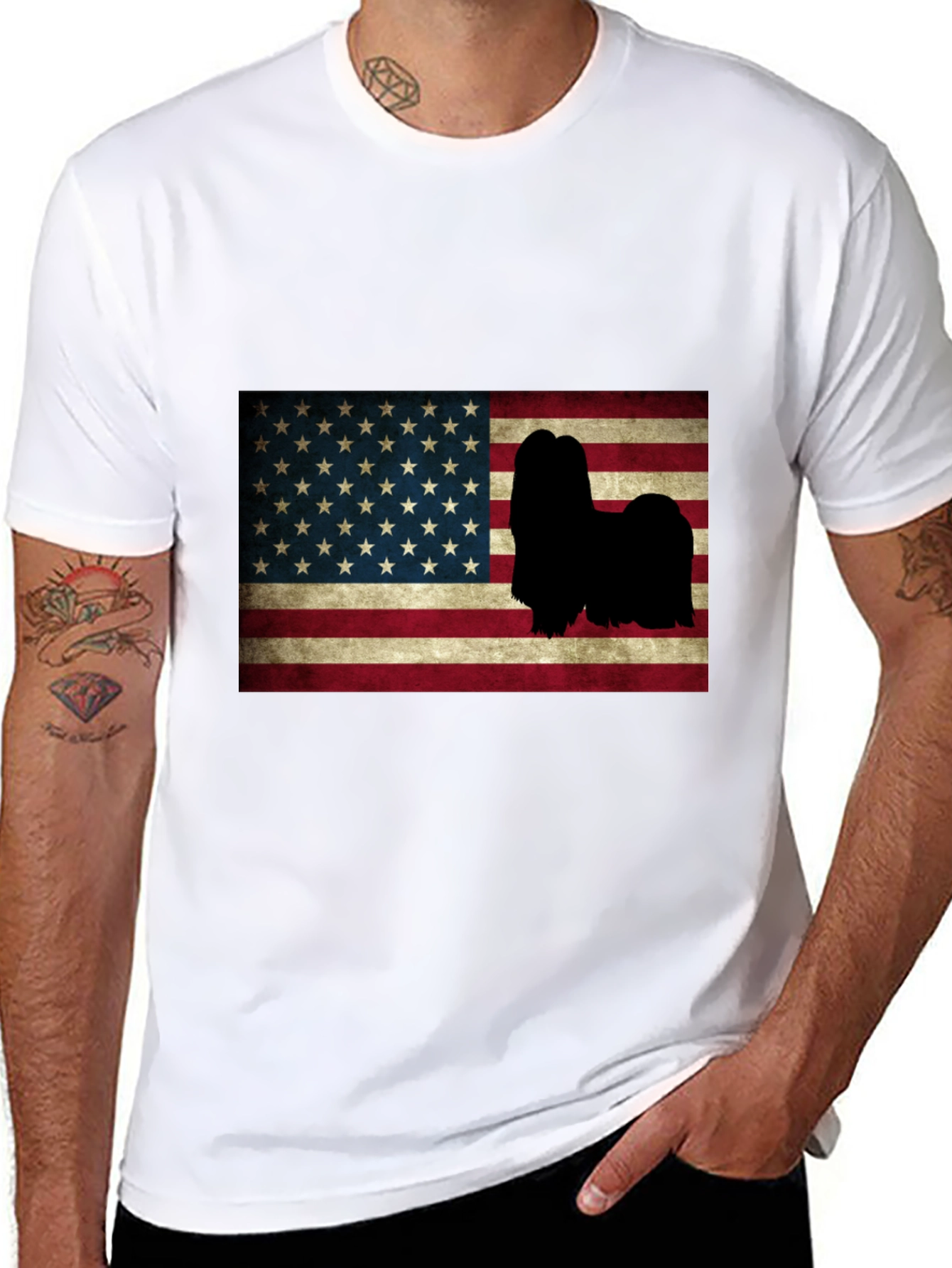 American Flag Lhasa Apso T-Shirt