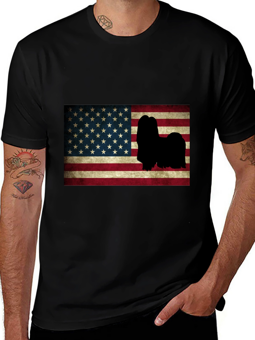 American Flag Lhasa Apso T-Shirt