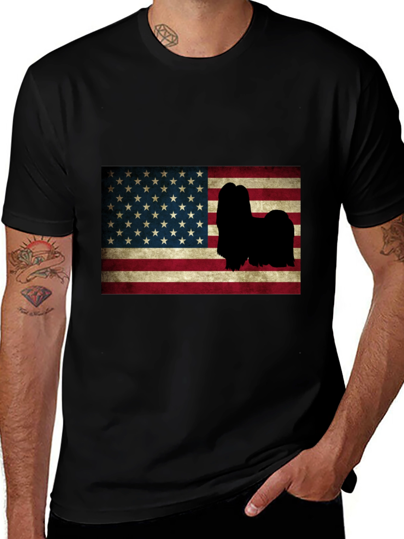American Flag Lhasa Apso T-Shirt