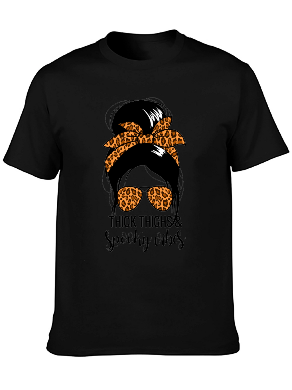 Thick Thighs & Spooky Vibes Messy Bun T-Shirt