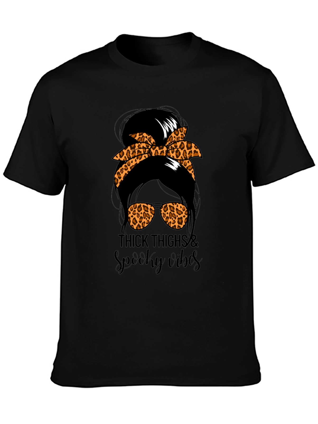 Thick Thighs & Spooky Vibes Messy Bun T-Shirt