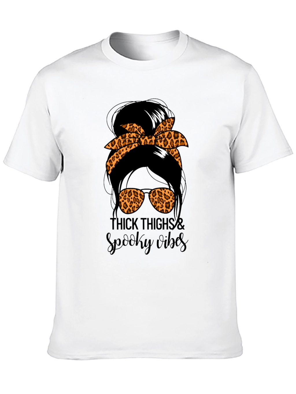 Thick Thighs & Spooky Vibes Messy Bun T-Shirt