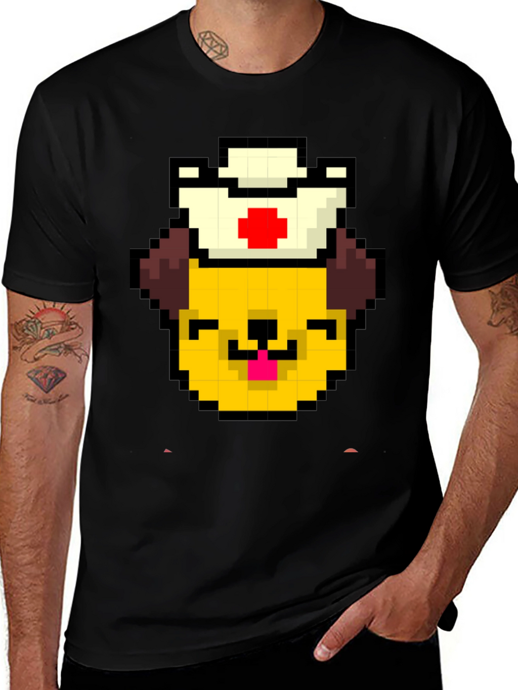 Pixel Dog Nurse Black T-Shirt