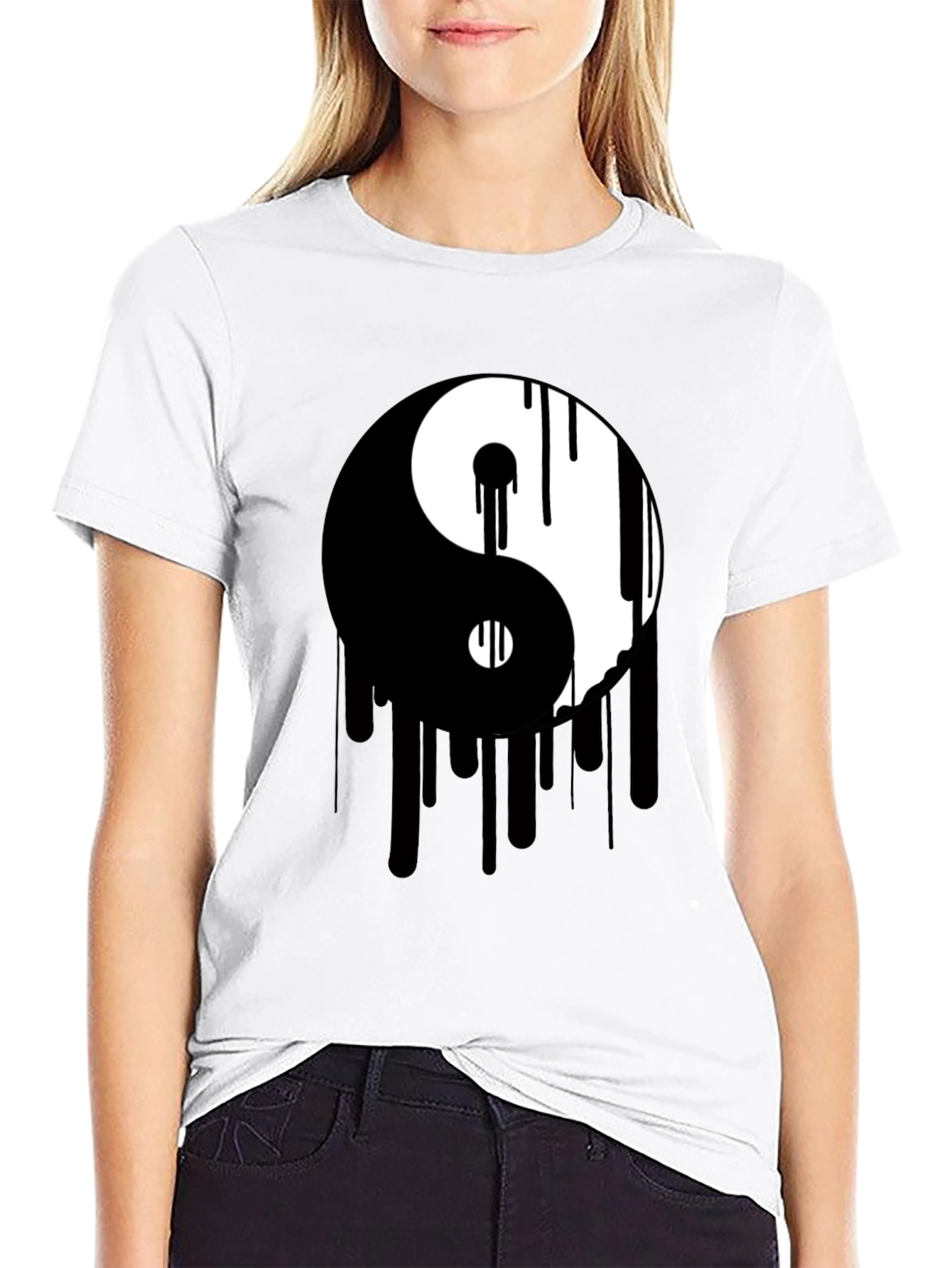 Yin Yang Drip Graphic Tee - Black