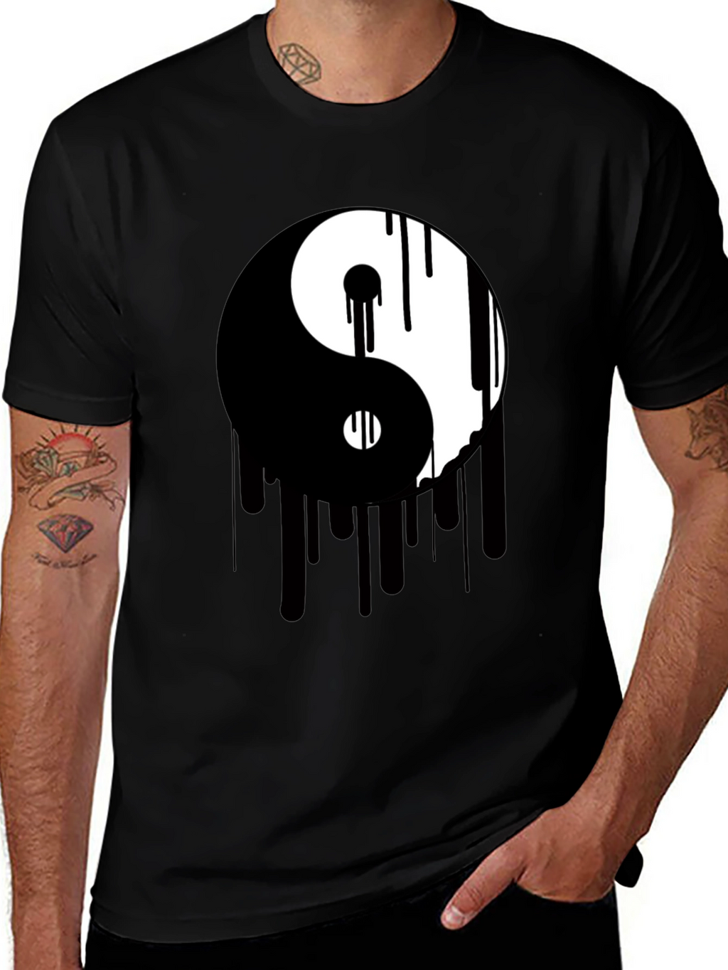 Yin Yang Drip Graphic Tee - Black