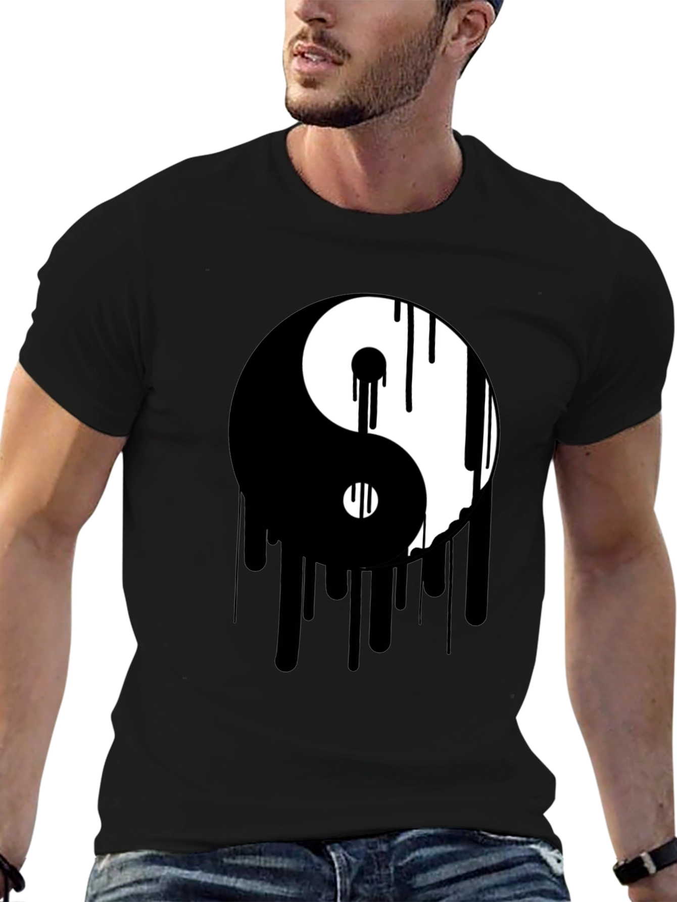 Yin Yang Drip Graphic Tee - Black