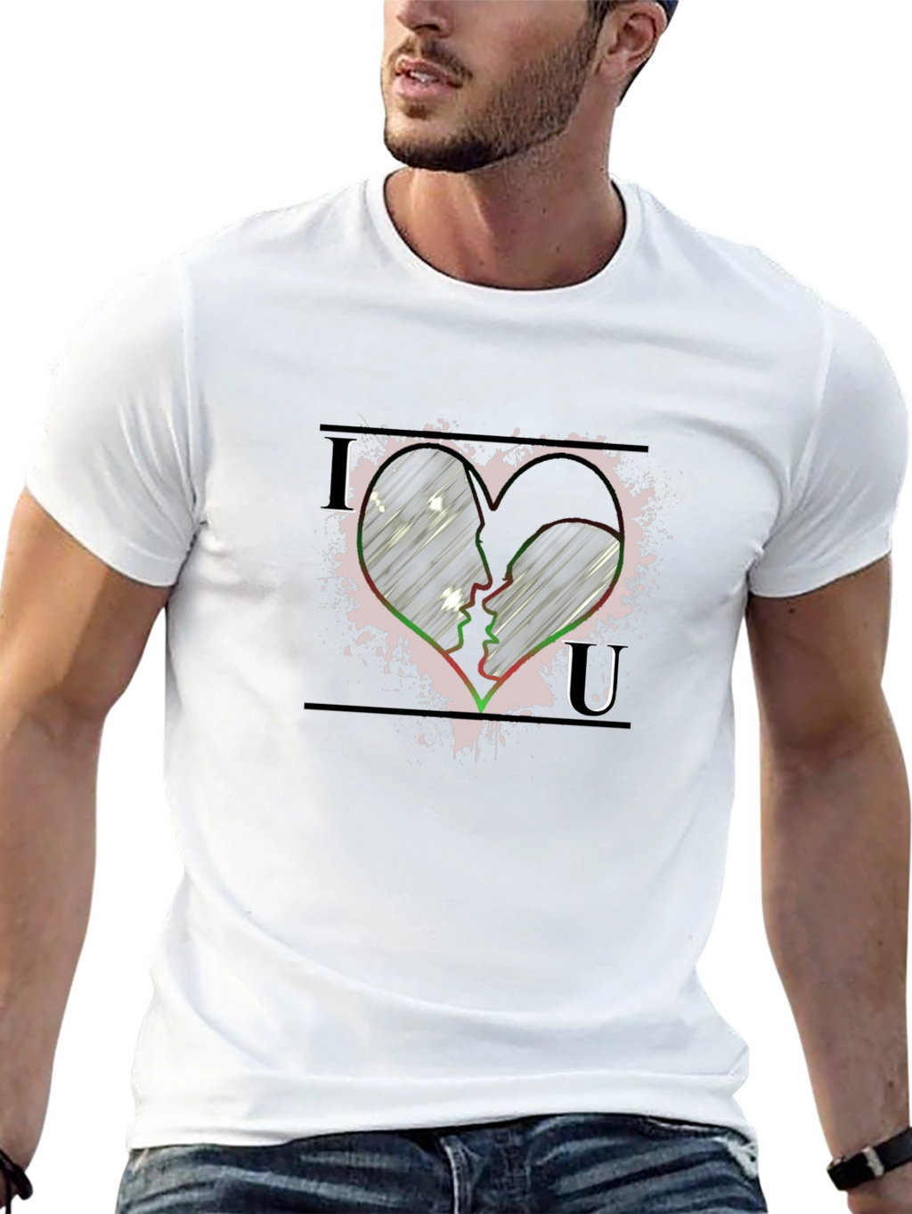 Love Heart Face Silhouette Graphic T-Shirt - Black