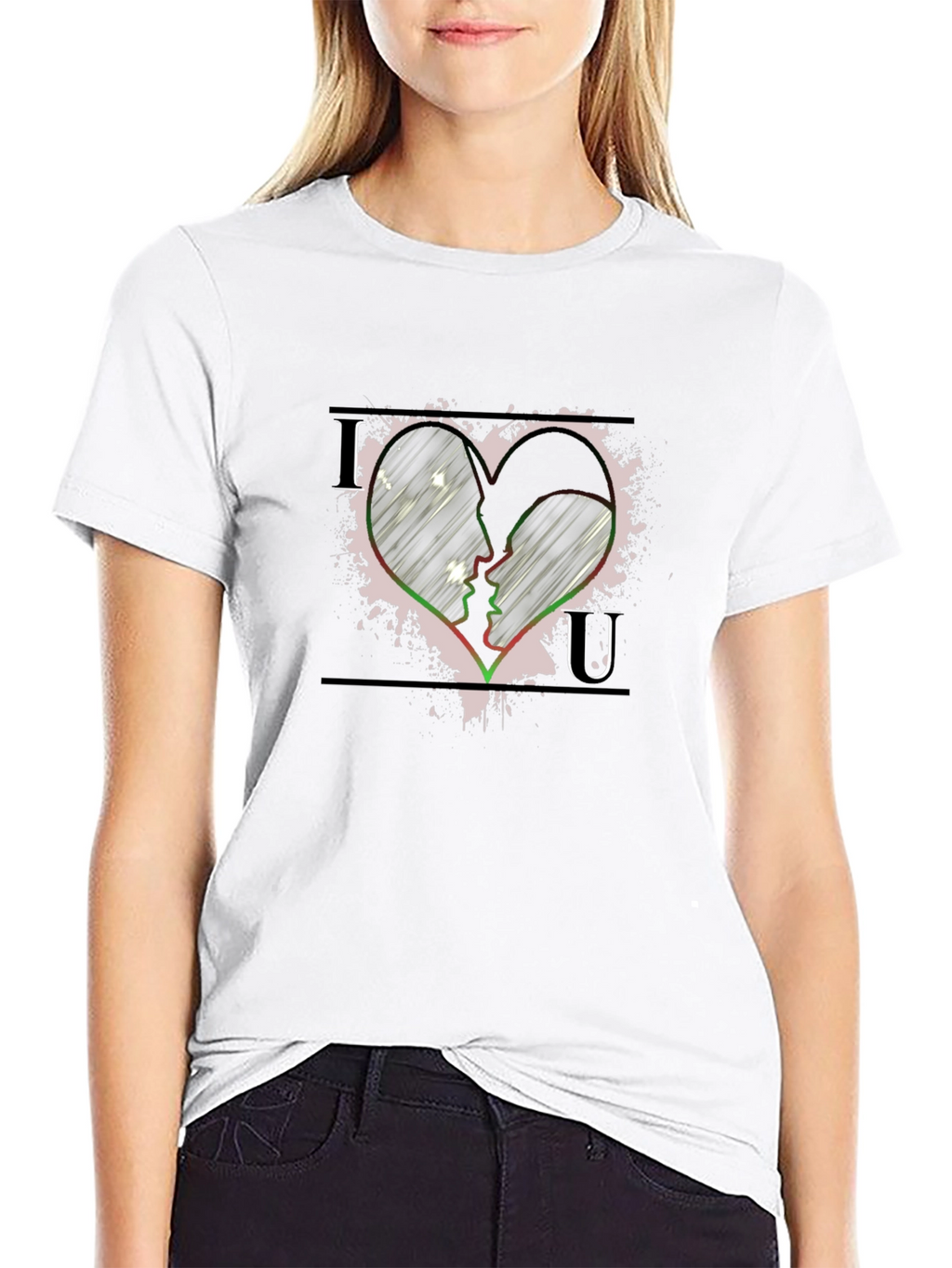 Love Heart Face Silhouette Graphic T-Shirt - Black