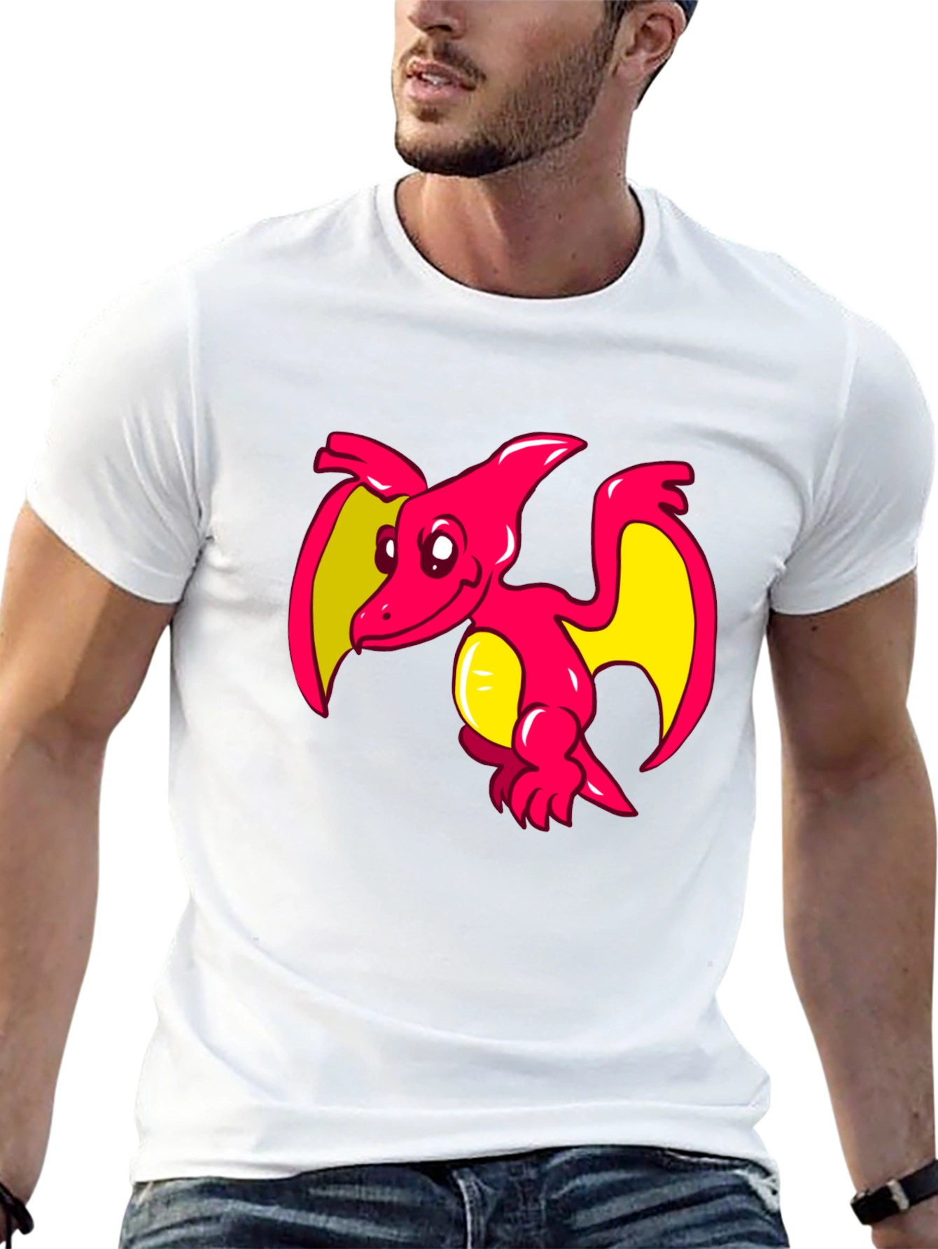Cartoon Pterodactyl Graphic Tee - Black