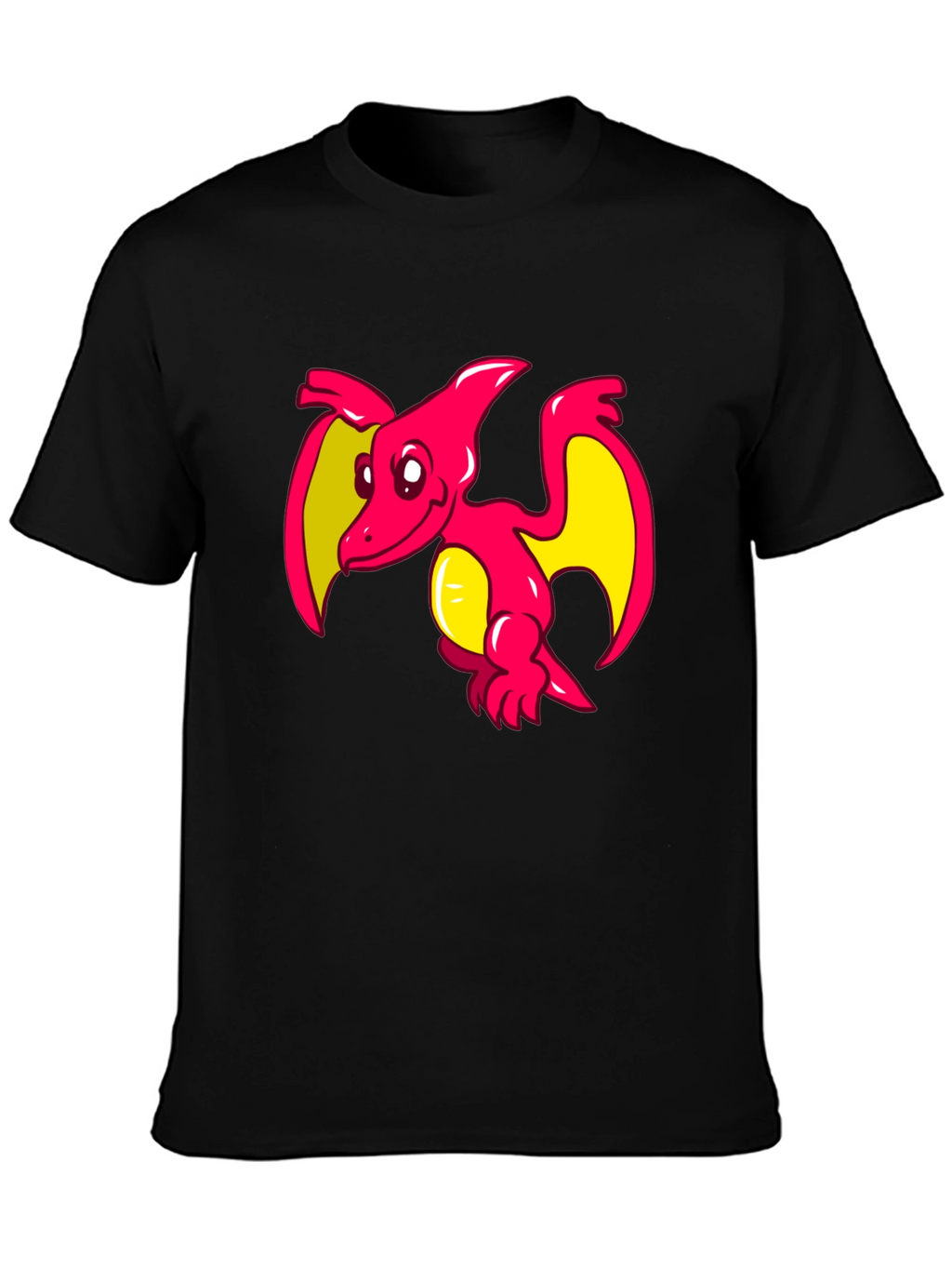 Cartoon Pterodactyl Graphic Tee - Black