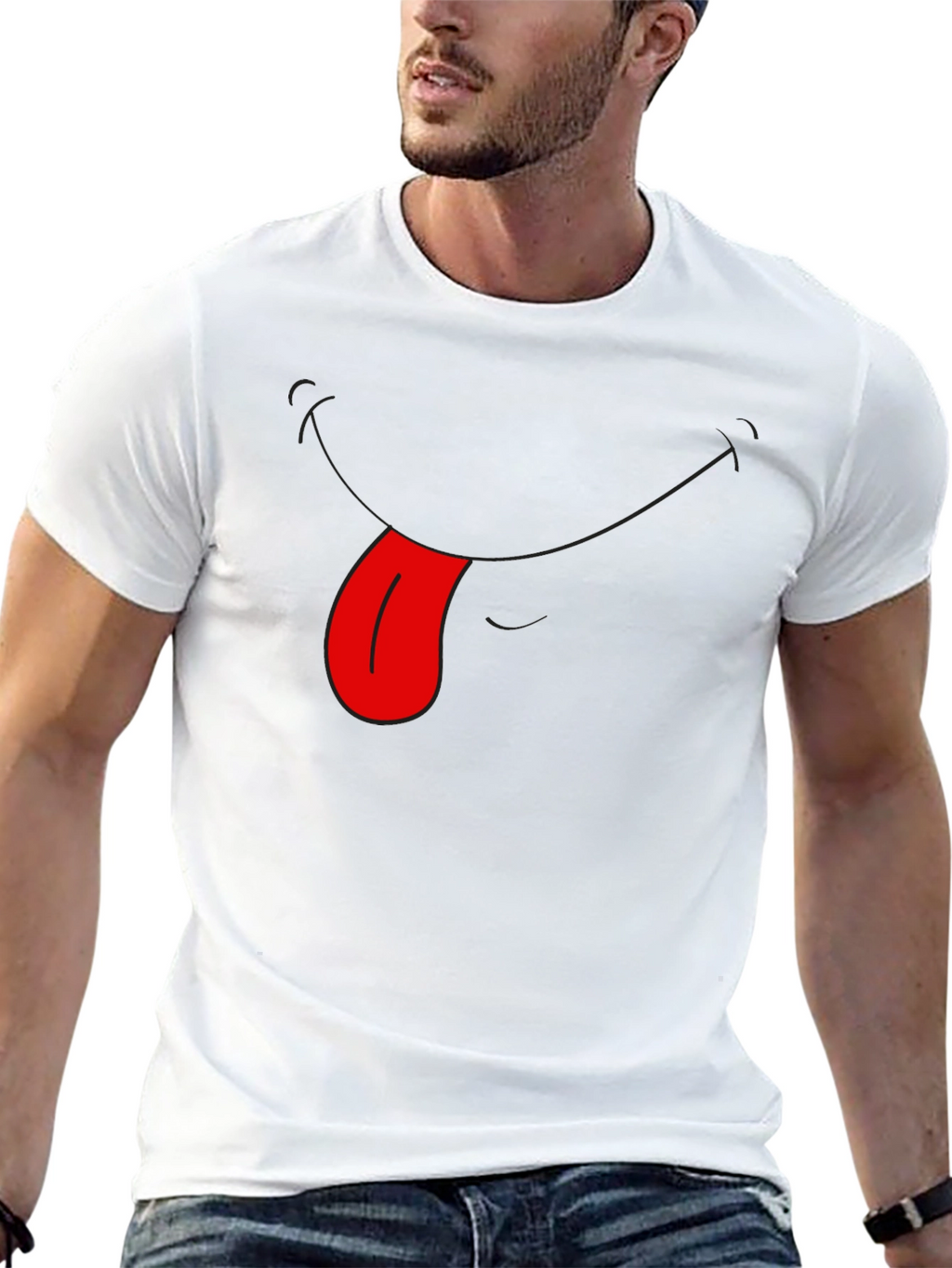 Funny Tongue Out Graphic Tee - Black Casual T-Shirt
