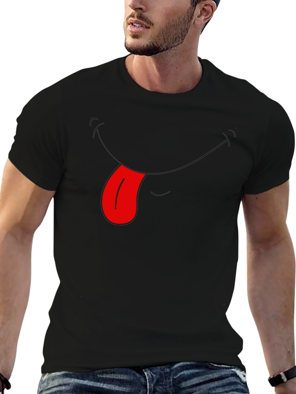 Funny Tongue Out Graphic Tee - Black Casual T-Shirt