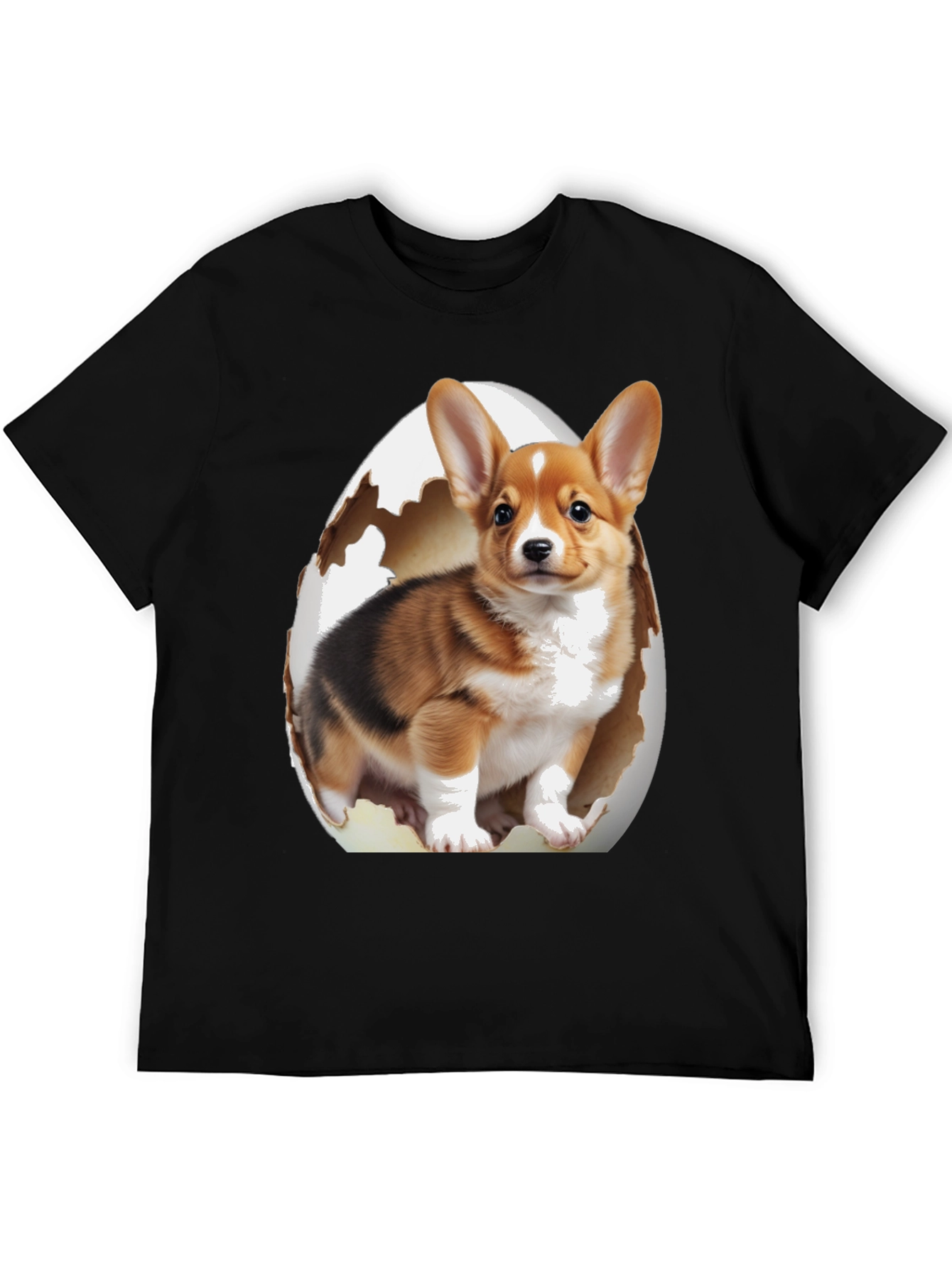 Corgi Puppy Egg T-Shirt - Black Cotton Blend