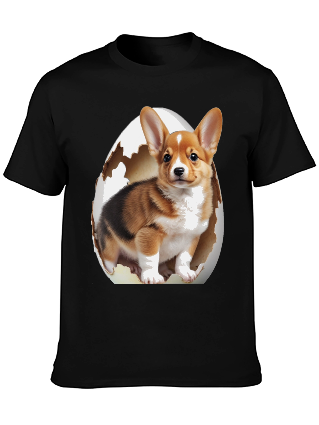 Corgi Puppy Egg T-Shirt - Black Cotton Blend