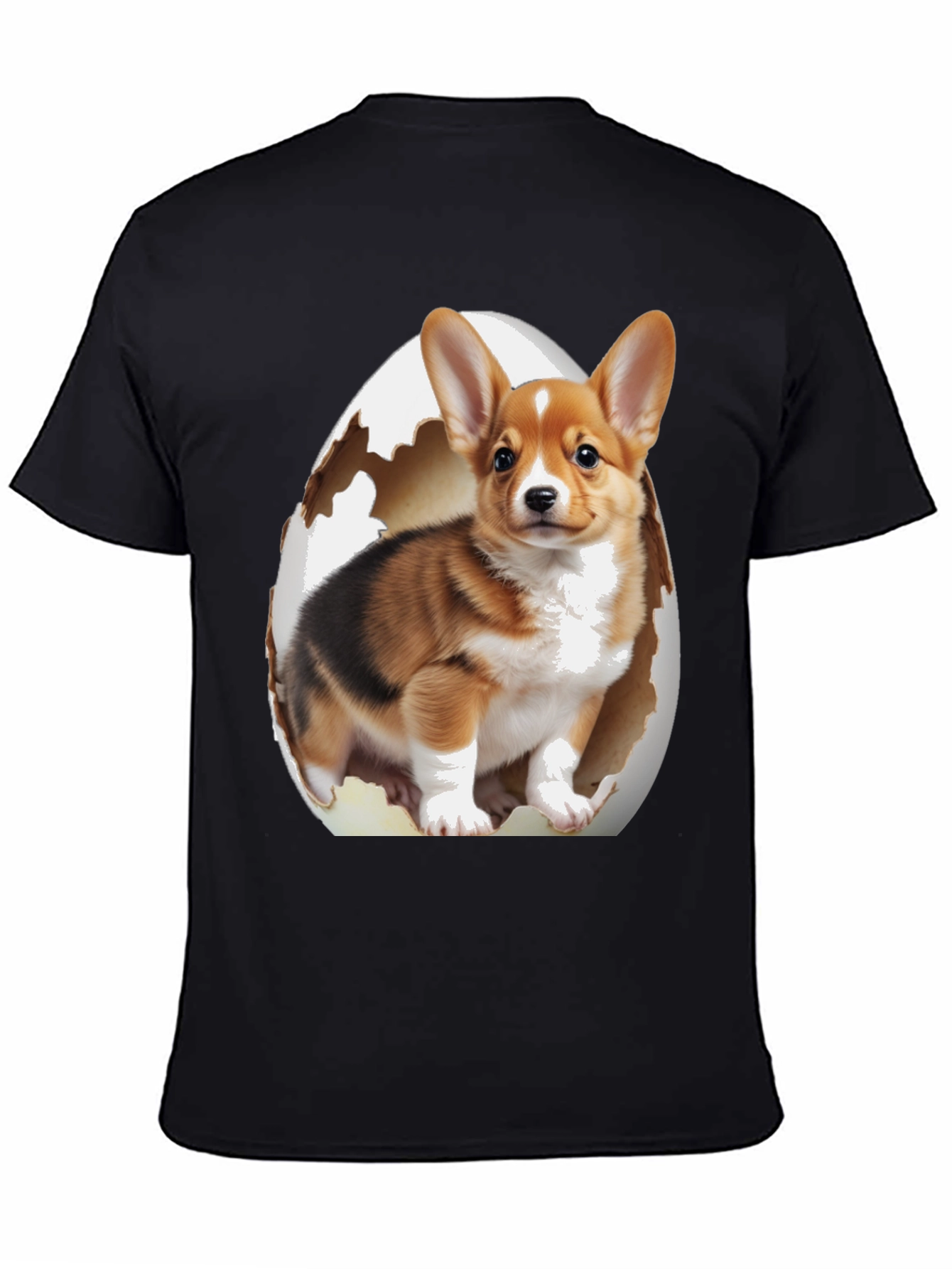Corgi Puppy Egg T-Shirt - Black Cotton Blend